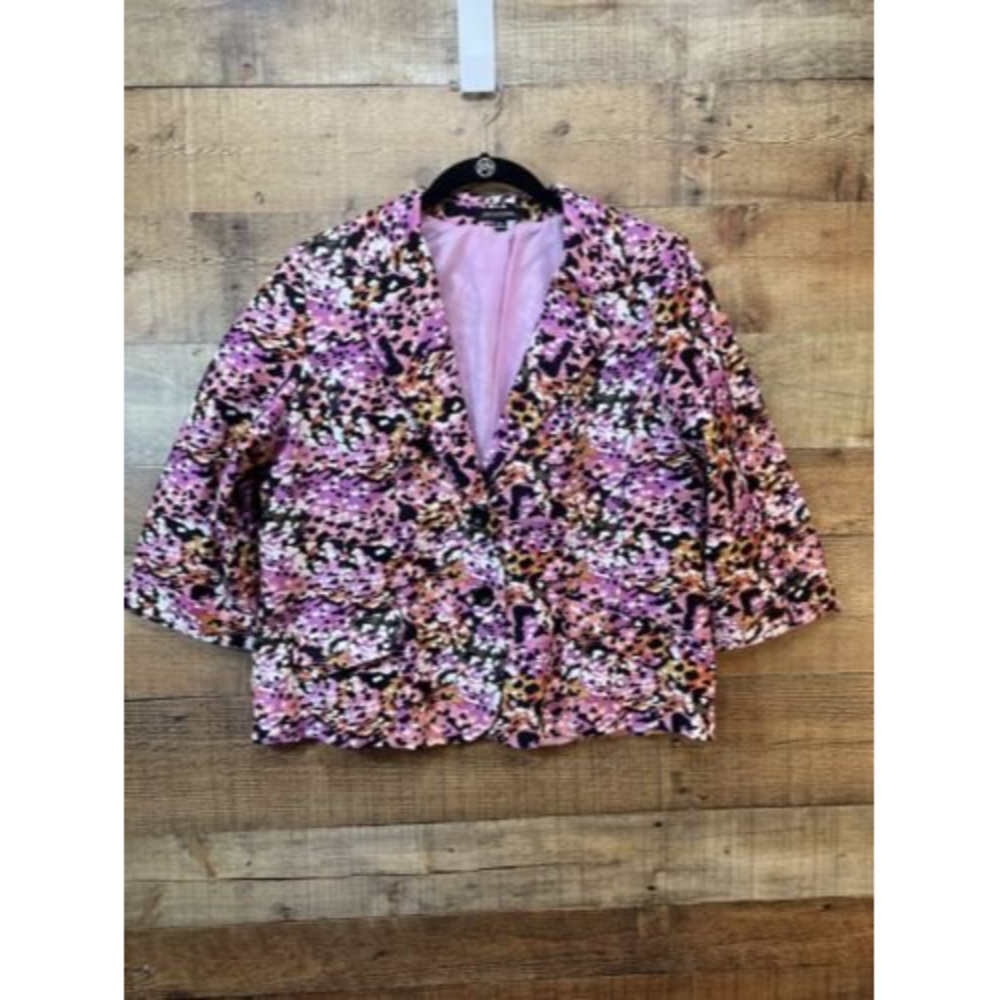 Notation Purple Black & White Dotted Cotton Blazer Womens Size XL